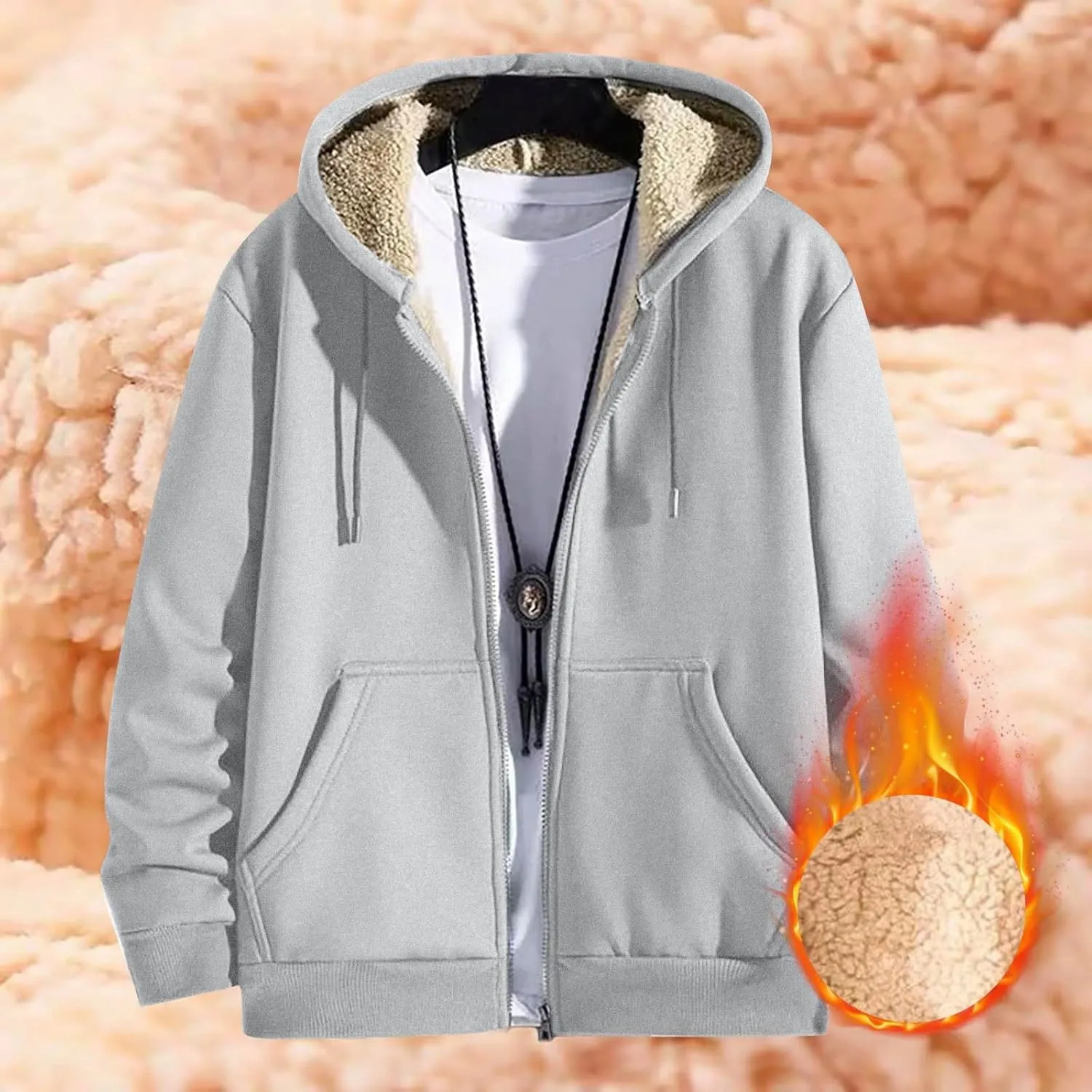 Mens Sherpa Hoodie Zip Up Heavyweight Warm Sweatshirt Winter Thermal Fleece Hooded