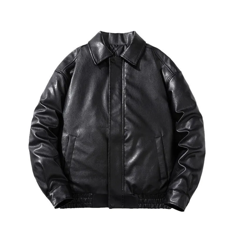 Mens Vintage Jackets Vintage PU Leather Jacket Padded Pilot Bike Leather Jacket