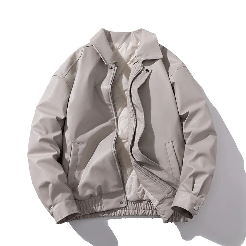 Mens Vintage Jackets Vintage PU Leather Jacket Padded Pilot Bike Leather Jacket