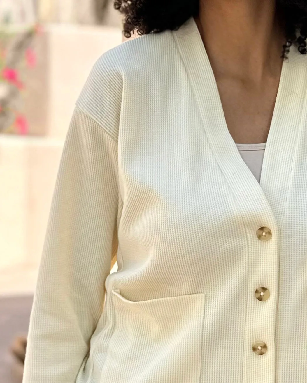 MESA waffle knit cardigan in Almond Milk