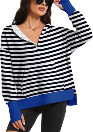 Micoson Women Oversized Sweatshirt with Thumb Hole Fall Fashion Outfits Casual Long Sleeve Hoodie Button Down Pullover