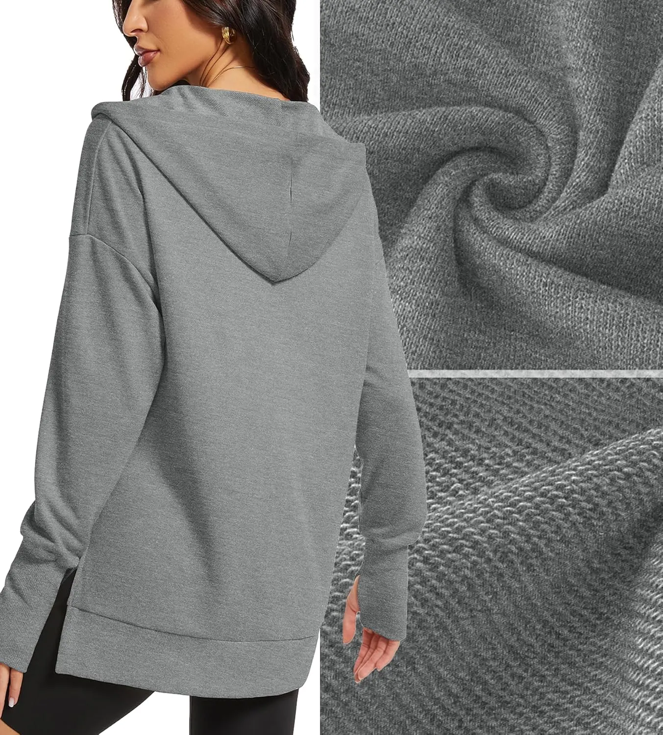Micoson Women Oversized Sweatshirt with Thumb Hole Fall Fashion Outfits Casual Long Sleeve Hoodie Button Down Pullover
