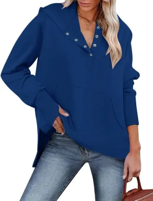 Micoson Women Oversized Sweatshirt with Thumb Hole Fall Fashion Outfits Casual Long Sleeve Hoodie Button Down Pullover