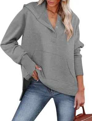 Micoson Women Oversized Sweatshirt with Thumb Hole Fall Fashion Outfits Casual Long Sleeve Hoodie Button Down Pullover