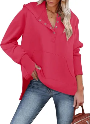 Micoson Women Oversized Sweatshirt with Thumb Hole Fall Fashion Outfits Casual Long Sleeve Hoodie Button Down Pullover