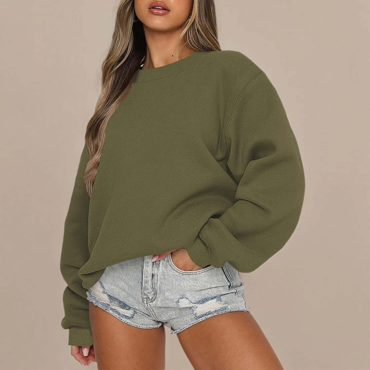 midelxp Oversized Crewneck Sweatshirts Women Soft Fleece Long Sleeve Casual Pullover Top Comfy Cute Hoodies for Teen Girls