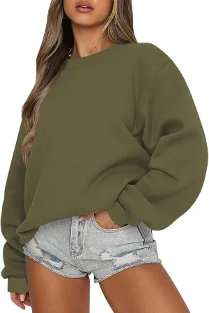 midelxp Oversized Crewneck Sweatshirts Women Soft Fleece Long Sleeve Casual Pullover Top Comfy Cute Hoodies for Teen Girls