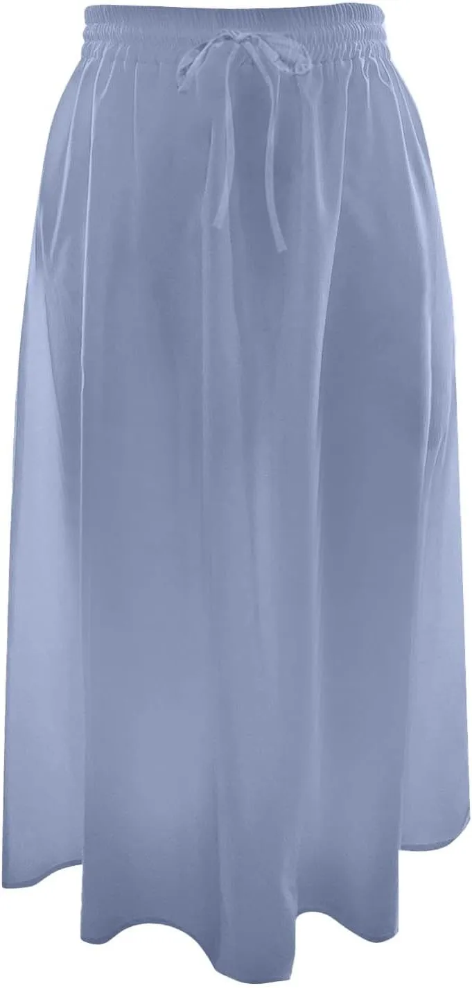 Midi Skirts for Women Summer Casual Flow A Line Elastic Tie Waist Swing Long Skirt Dress with Pockets Trendy Outfits