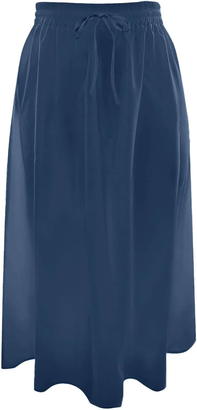 Midi Skirts for Women Summer Casual Flow A Line Elastic Tie Waist Swing Long Skirt Dress with Pockets Trendy Outfits