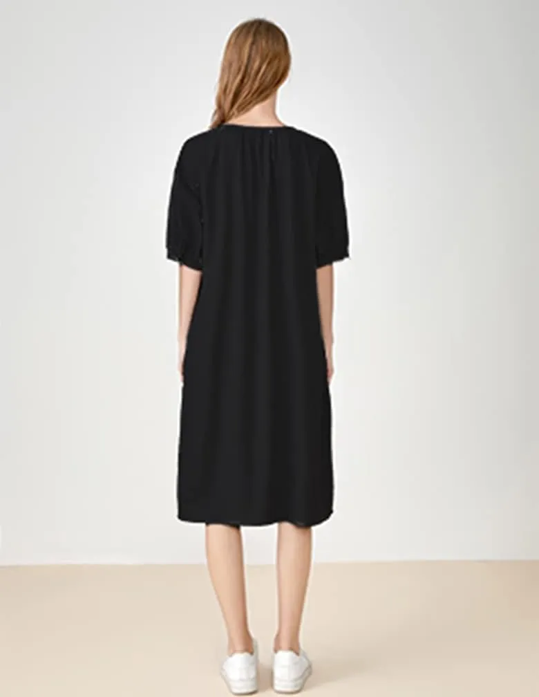 Minibee Women's Cotton Linen Dress Short Sleeve Midi Casual Plus Size Tunic Dress with Pockets
