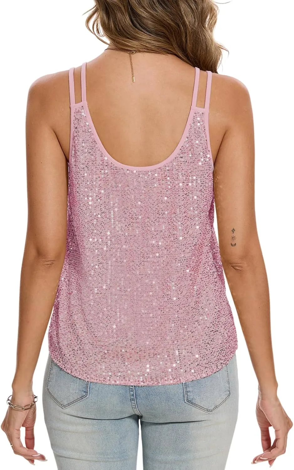 MINTLIMIT Sequin Tops for Women Sleeveless Sparkle Shimmer Tank Tops Glitter Disco Party Camisole Vest Top Blouse Shirt