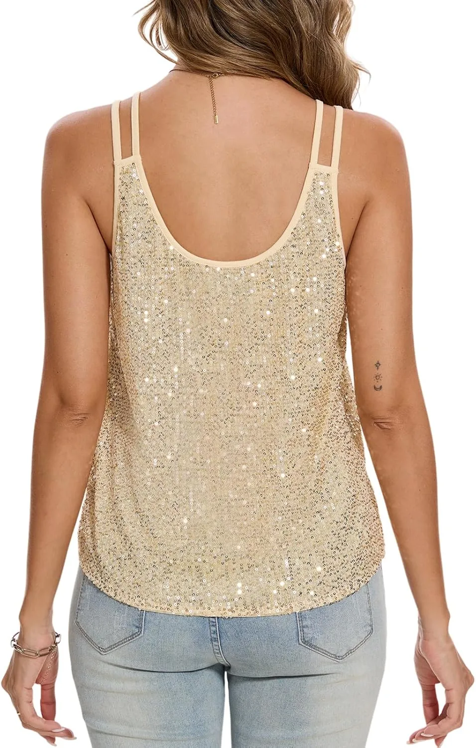 MINTLIMIT Sequin Tops for Women Sleeveless Sparkle Shimmer Tank Tops Glitter Disco Party Camisole Vest Top Blouse Shirt