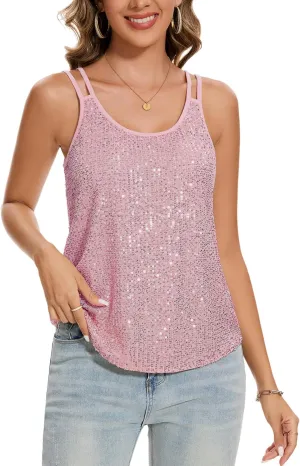 MINTLIMIT Sequin Tops for Women Sleeveless Sparkle Shimmer Tank Tops Glitter Disco Party Camisole Vest Top Blouse Shirt