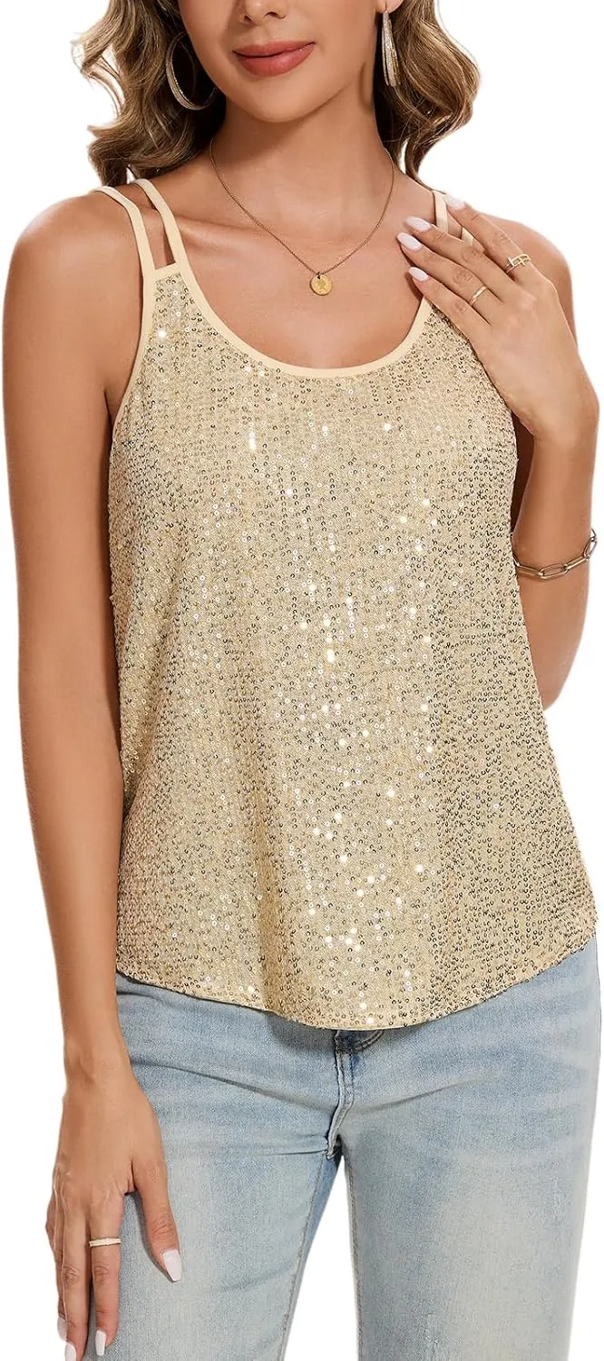 MINTLIMIT Sequin Tops for Women Sleeveless Sparkle Shimmer Tank Tops Glitter Disco Party Camisole Vest Top Blouse Shirt