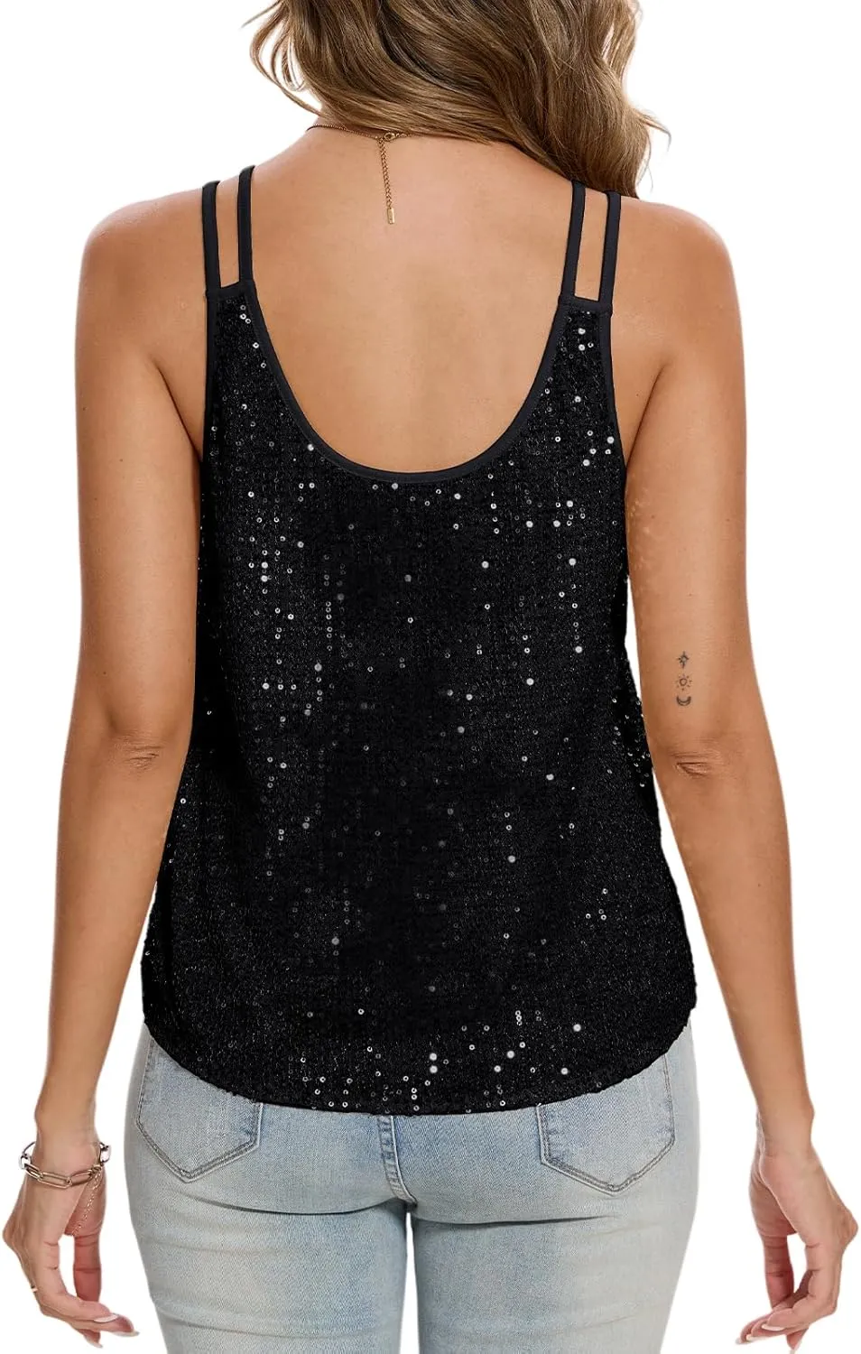 MINTLIMIT Sequin Tops for Women Sleeveless Sparkle Shimmer Tank Tops Glitter Disco Party Camisole Vest Top Blouse Shirt