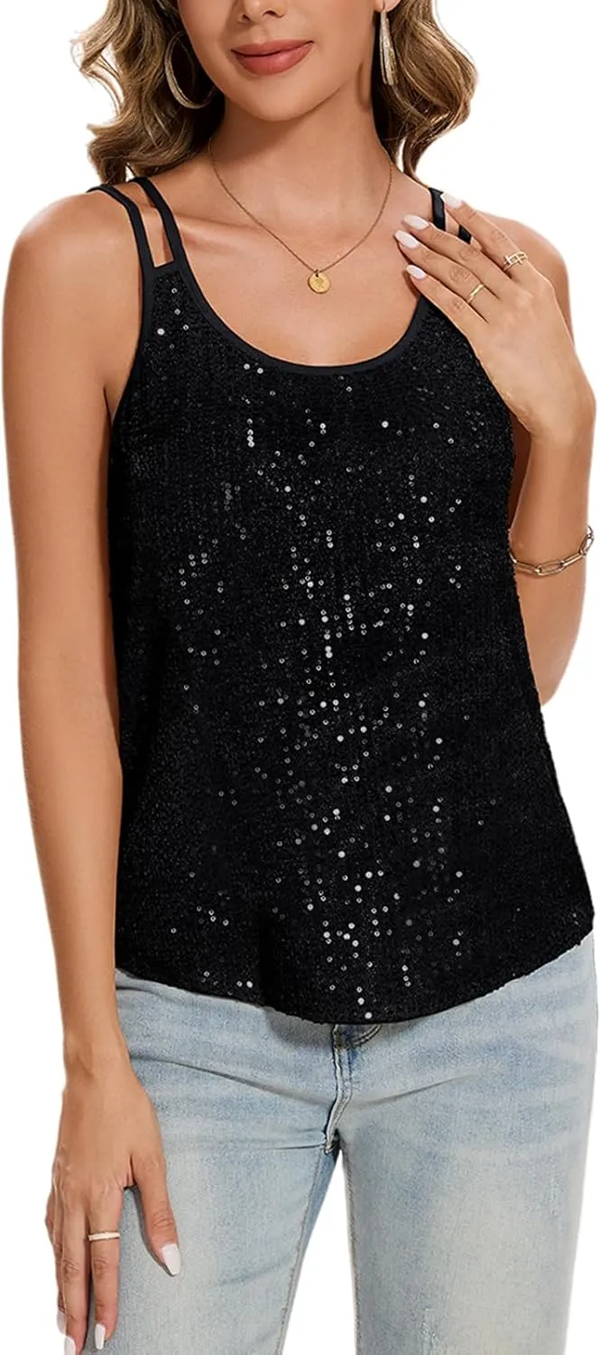 MINTLIMIT Sequin Tops for Women Sleeveless Sparkle Shimmer Tank Tops Glitter Disco Party Camisole Vest Top Blouse Shirt