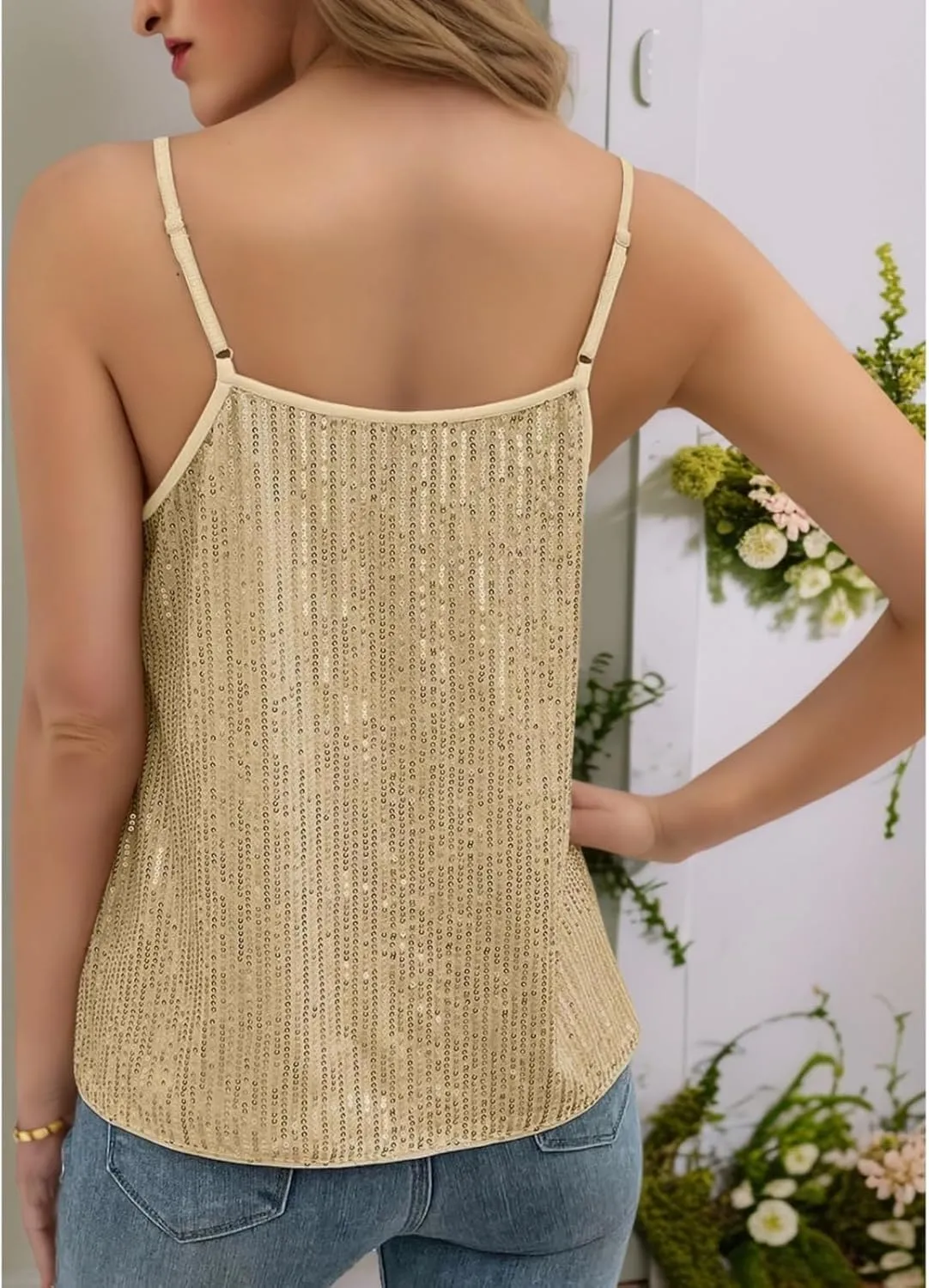 MINTLIMIT Women's Sequin Tops Sleeveless Sparkle Shimmer Camisole Glitter Tank Tops Cocktail Club Party Vest