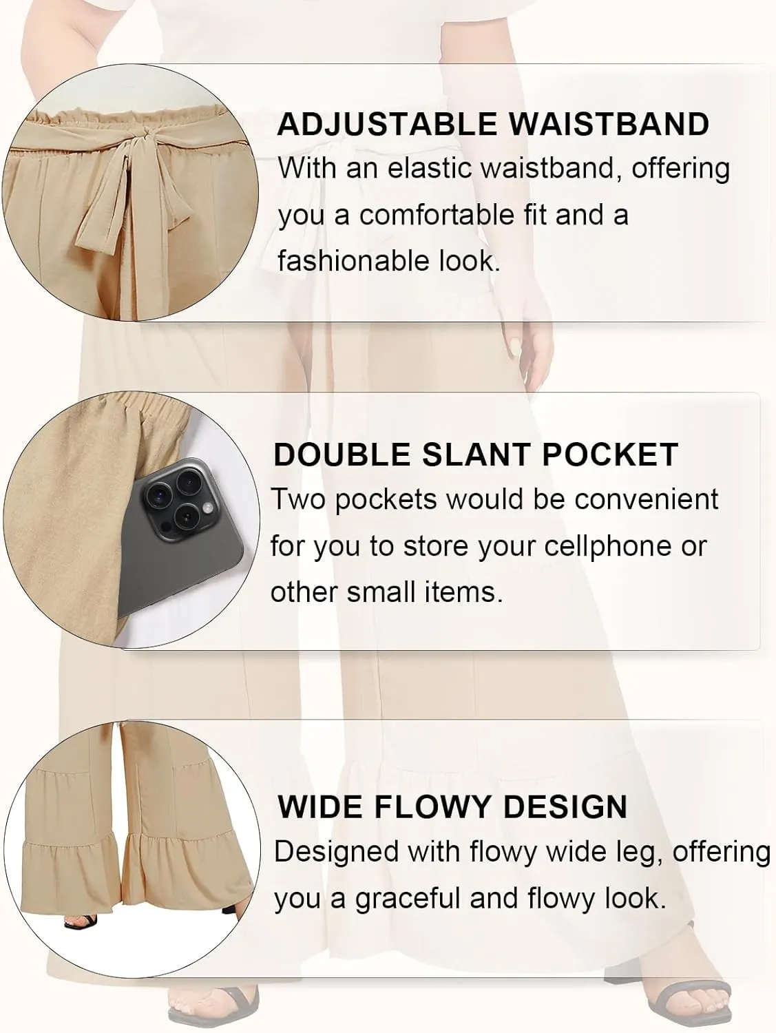 Moon Wood Plus Size Wide Leg Pants Woman High Waisted Palazzo Flowy Pants with Pockets Trendy Casual Summer Pants