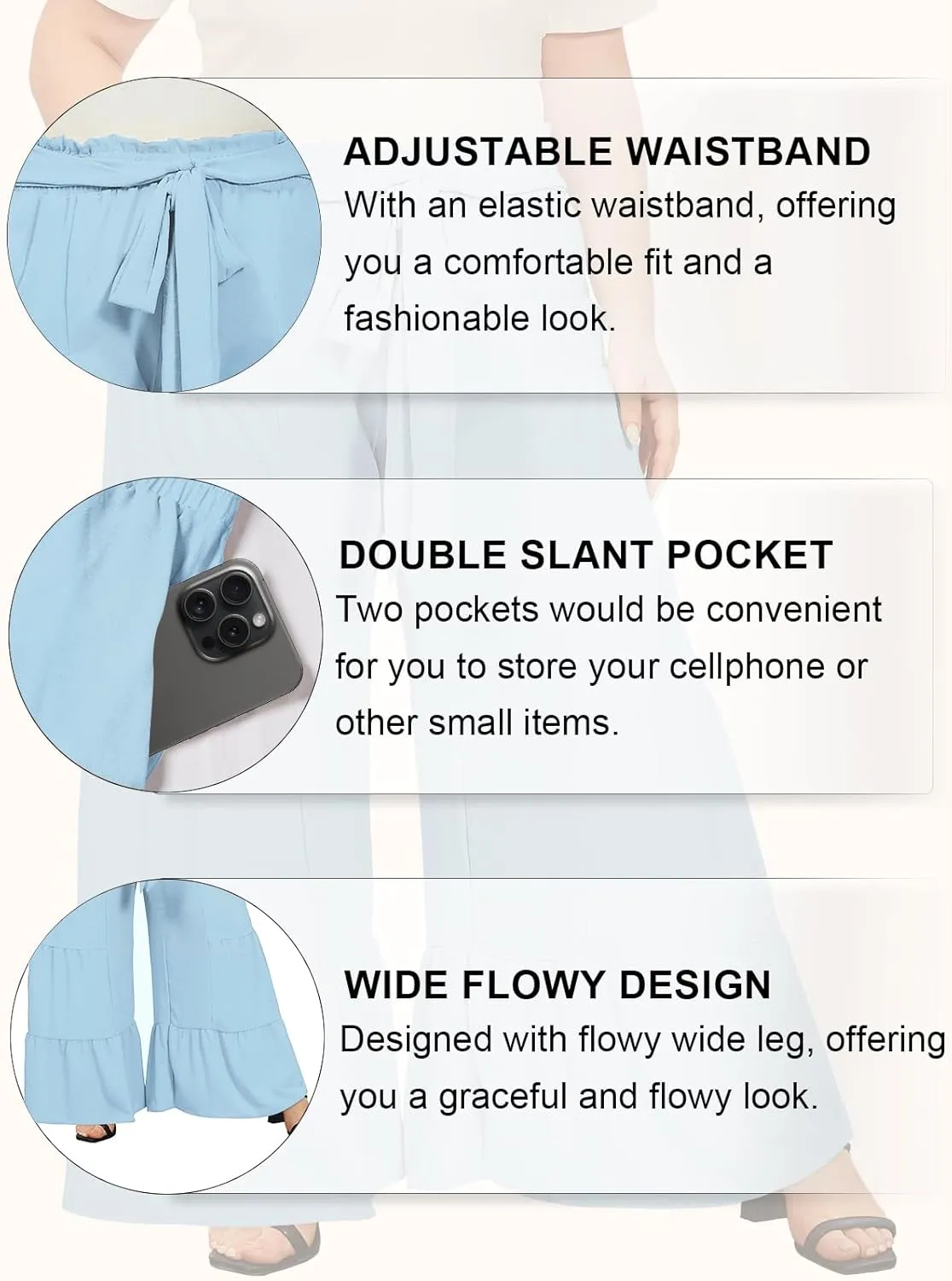Moon Wood Plus Size Wide Leg Pants Woman High Waisted Palazzo Flowy Pants with Pockets Trendy Casual Summer Pants