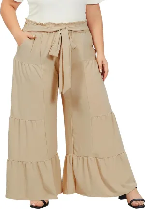 Moon Wood Plus Size Wide Leg Pants Woman High Waisted Palazzo Flowy Pants with Pockets Trendy Casual Summer Pants