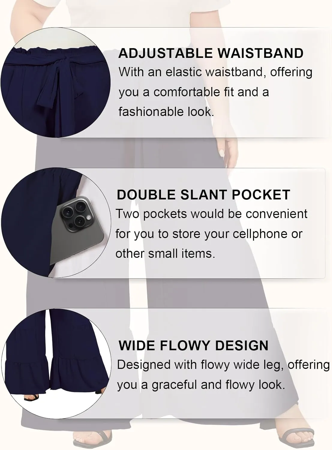 Moon Wood Plus Size Wide Leg Pants Woman High Waisted Palazzo Flowy Pants with Pockets Trendy Casual Summer Pants