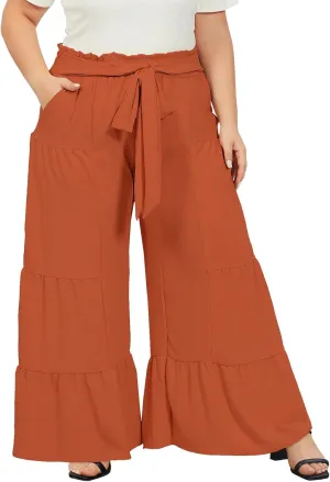 Moon Wood Plus Size Wide Leg Pants Woman High Waisted Palazzo Flowy Pants with Pockets Trendy Casual Summer Pants