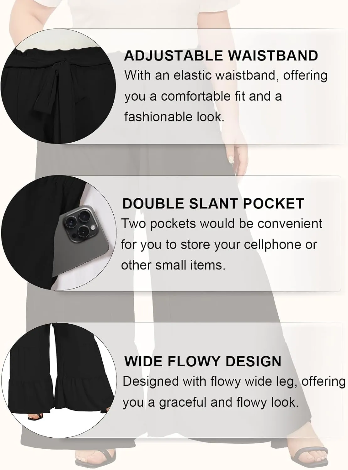Moon Wood Plus Size Wide Leg Pants Woman High Waisted Palazzo Flowy Pants with Pockets Trendy Casual Summer Pants