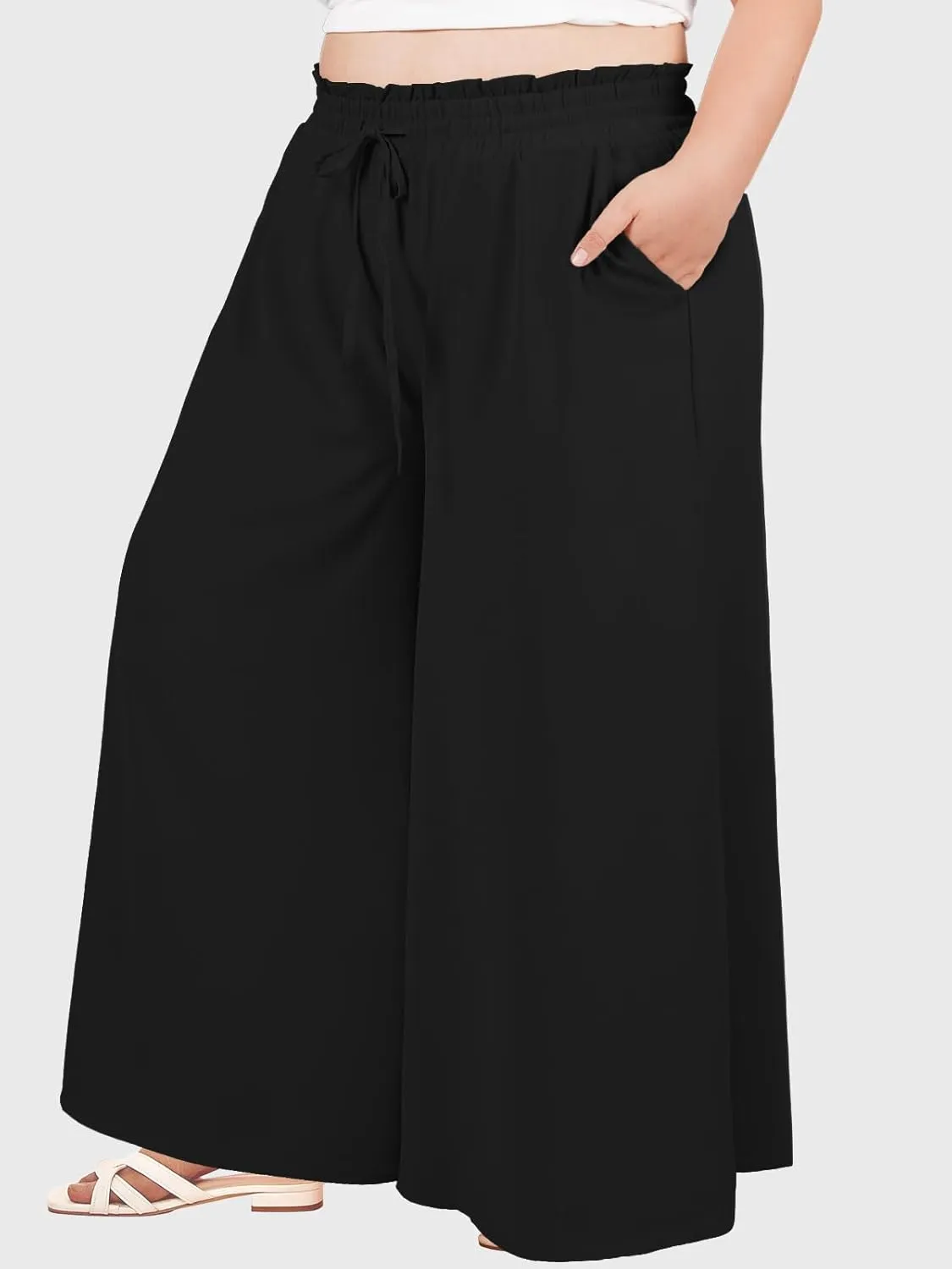 Moon Wood Wide Leg Pants Woman Plus Size Flowy Palazzo Pants Loose Culottes Summer Casual Lounge Trousers with Pockets