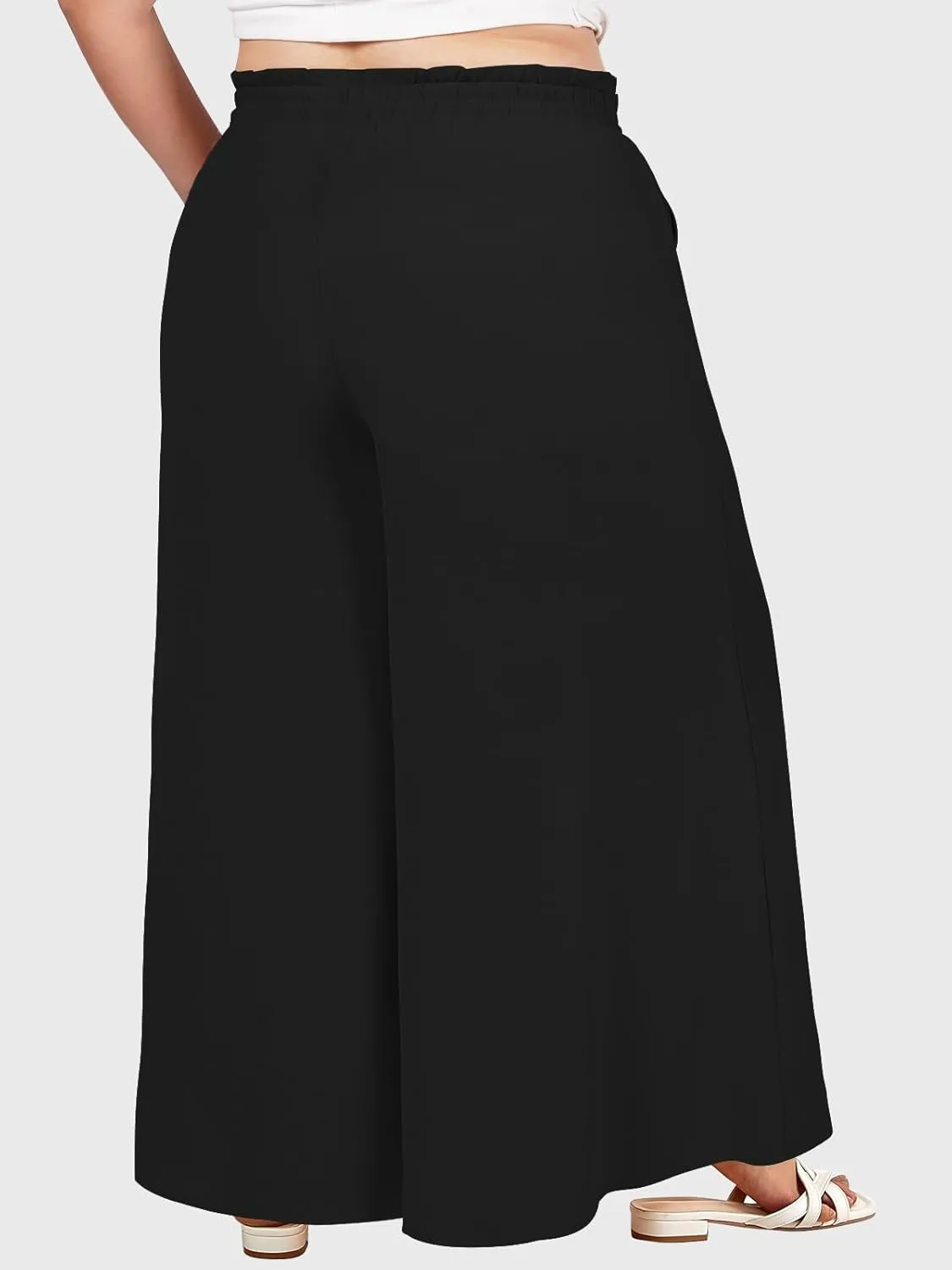 Moon Wood Wide Leg Pants Woman Plus Size Flowy Palazzo Pants Loose Culottes Summer Casual Lounge Trousers with Pockets