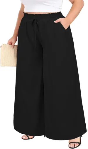 Moon Wood Wide Leg Pants Woman Plus Size Flowy Palazzo Pants Loose Culottes Summer Casual Lounge Trousers with Pockets