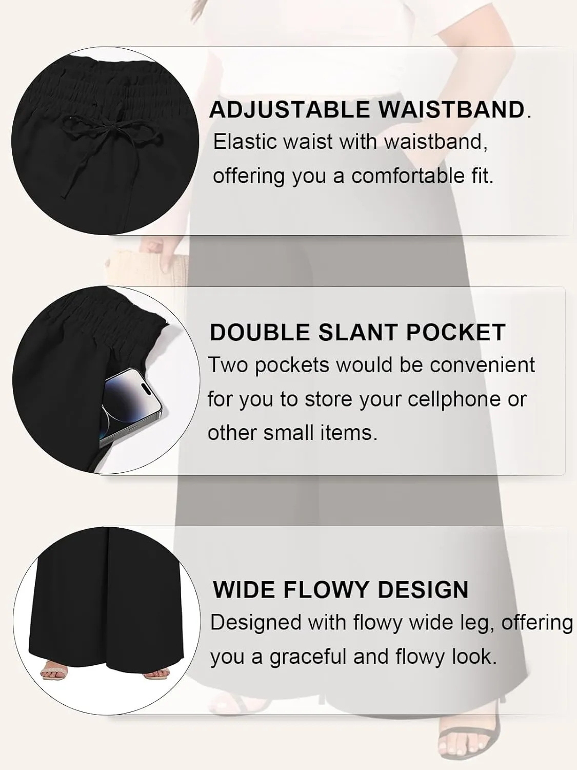 Moon Wood Wide Leg Pants Woman Plus Size Flowy Palazzo Pants Loose Culottes Summer Casual Lounge Trousers with Pockets