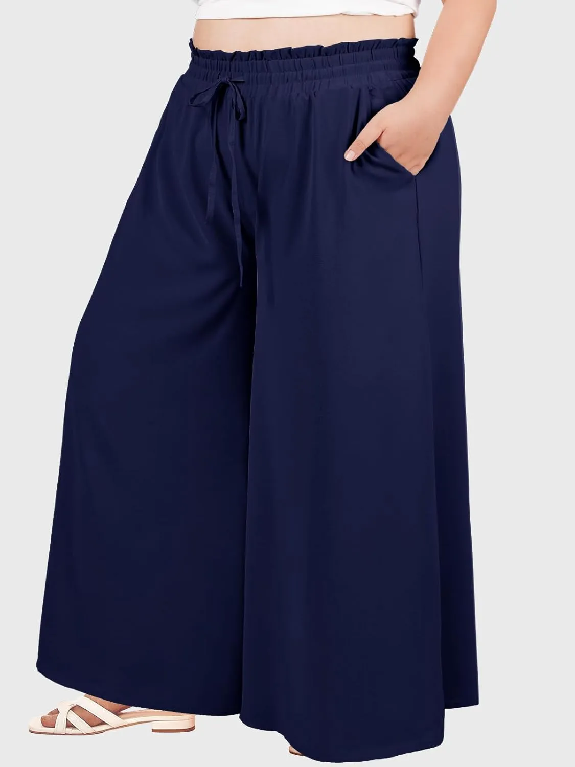 Moon Wood Wide Leg Pants Woman Plus Size Flowy Palazzo Pants Loose Culottes Summer Casual Lounge Trousers with Pockets
