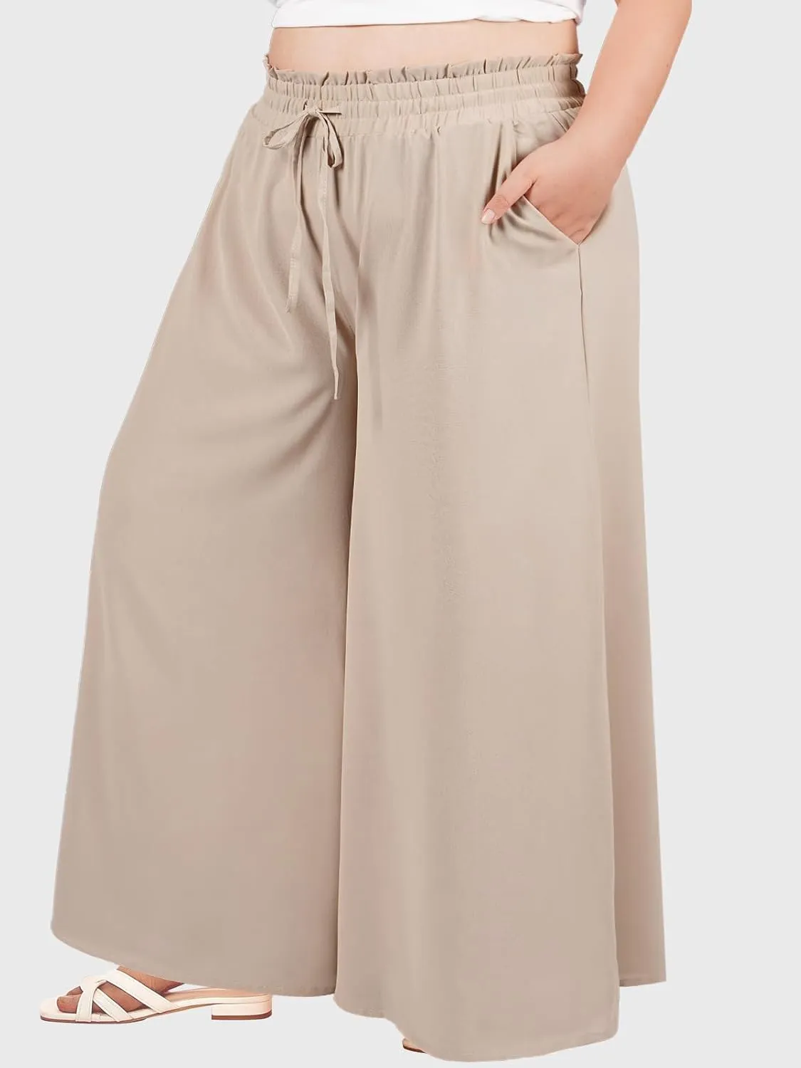 Moon Wood Wide Leg Pants Woman Plus Size Flowy Palazzo Pants Loose Culottes Summer Casual Lounge Trousers with Pockets