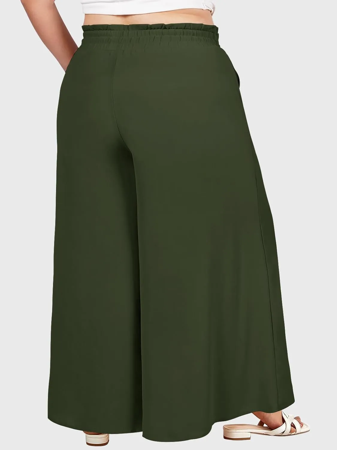 Moon Wood Wide Leg Pants Woman Plus Size Flowy Palazzo Pants Loose Culottes Summer Casual Lounge Trousers with Pockets