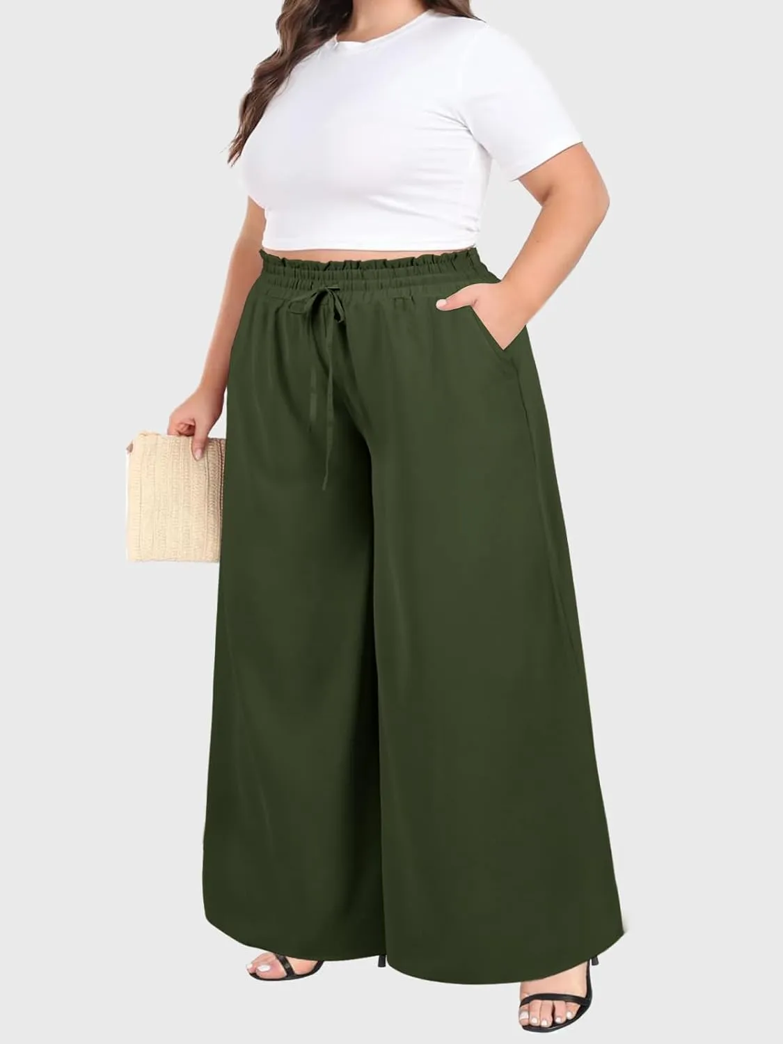 Moon Wood Wide Leg Pants Woman Plus Size Flowy Palazzo Pants Loose Culottes Summer Casual Lounge Trousers with Pockets