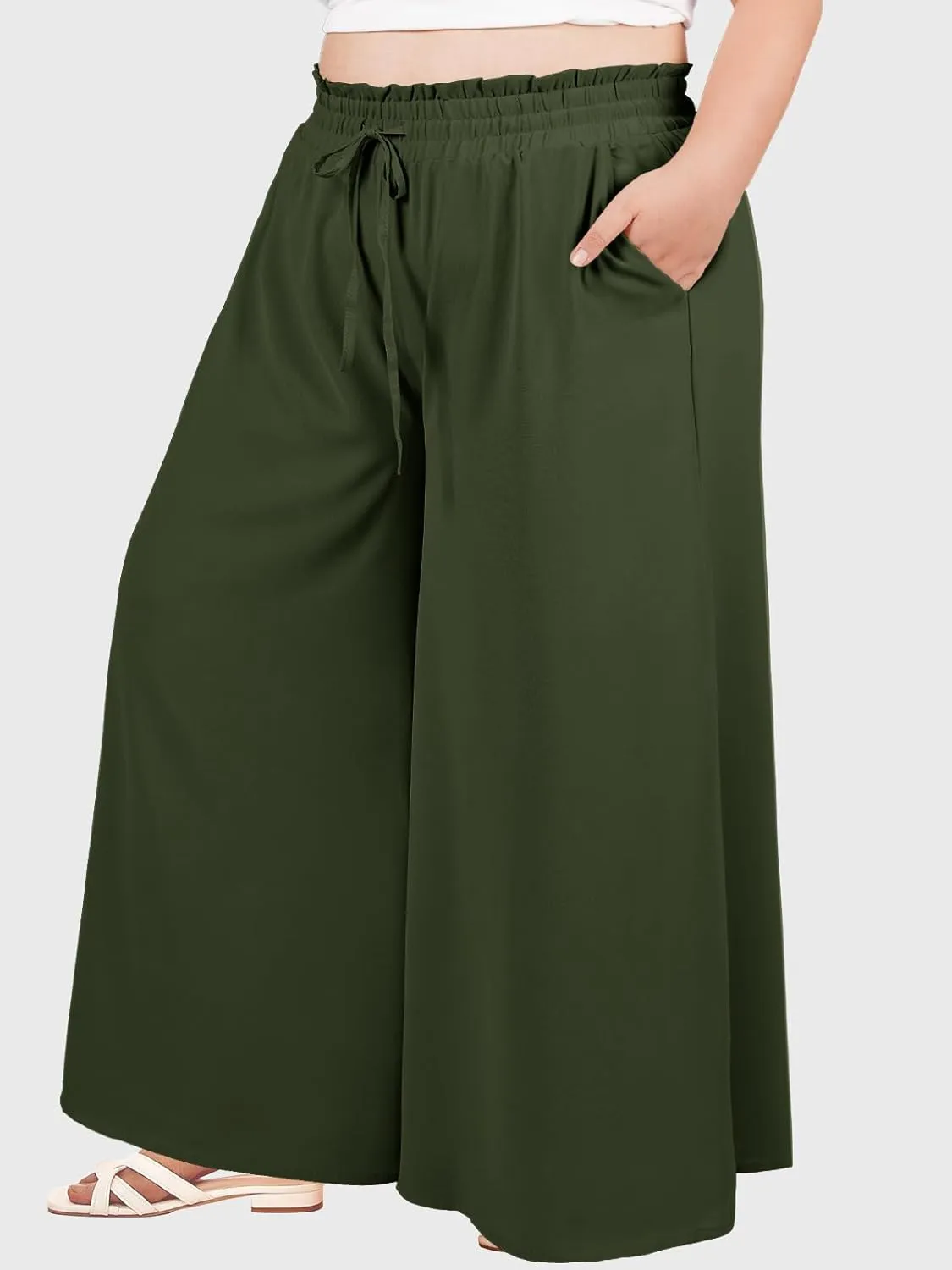 Moon Wood Wide Leg Pants Woman Plus Size Flowy Palazzo Pants Loose Culottes Summer Casual Lounge Trousers with Pockets