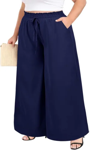 Moon Wood Wide Leg Pants Woman Plus Size Flowy Palazzo Pants Loose Culottes Summer Casual Lounge Trousers with Pockets