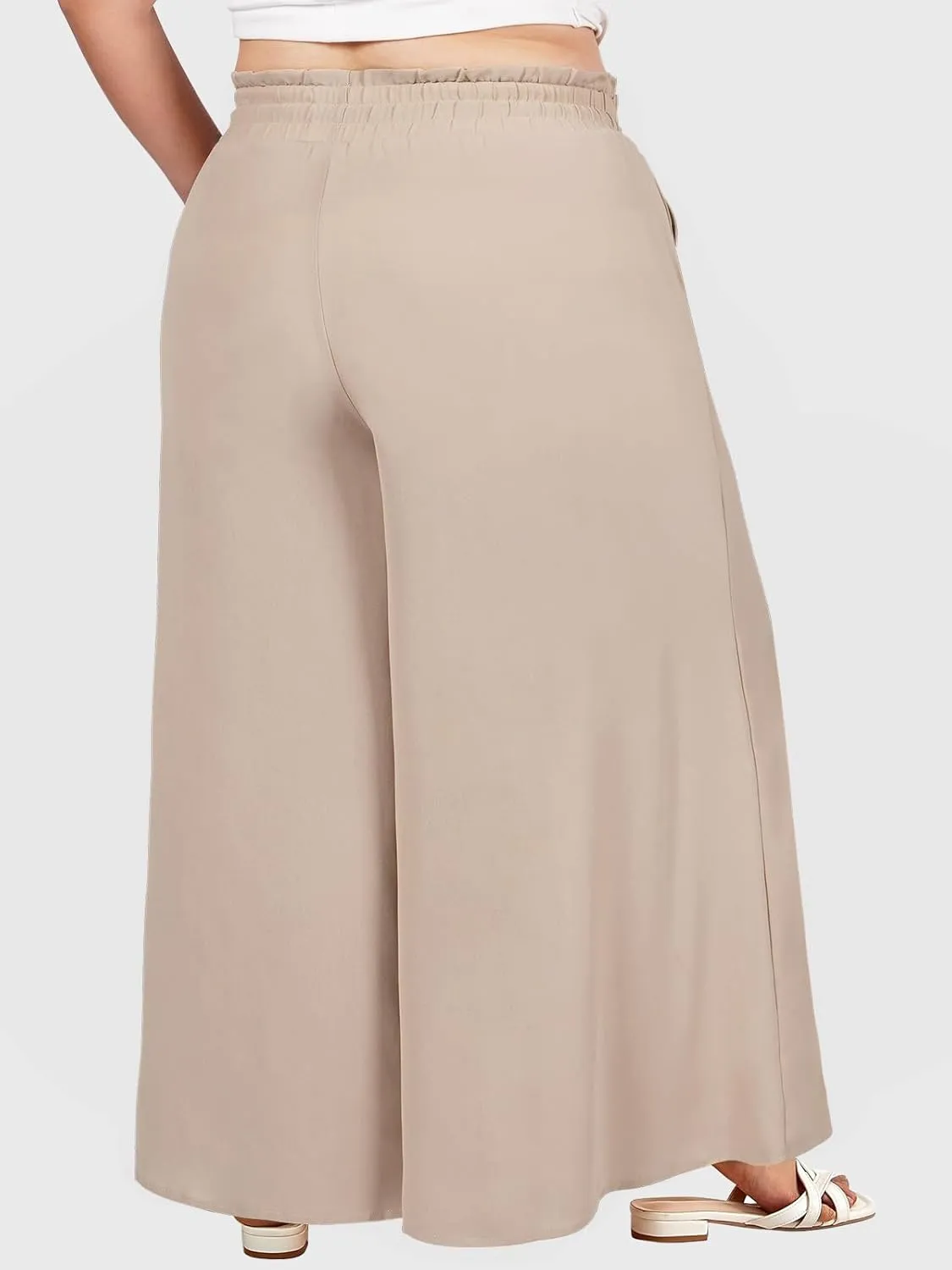Moon Wood Wide Leg Pants Woman Plus Size Flowy Palazzo Pants Loose Culottes Summer Casual Lounge Trousers with Pockets