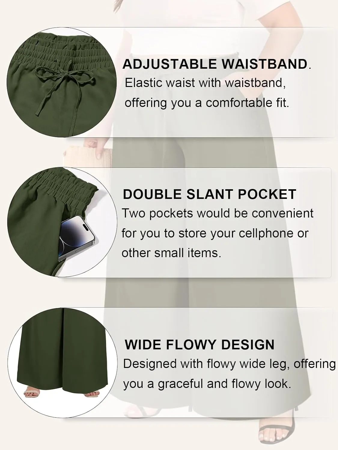 Moon Wood Wide Leg Pants Woman Plus Size Flowy Palazzo Pants Loose Culottes Summer Casual Lounge Trousers with Pockets