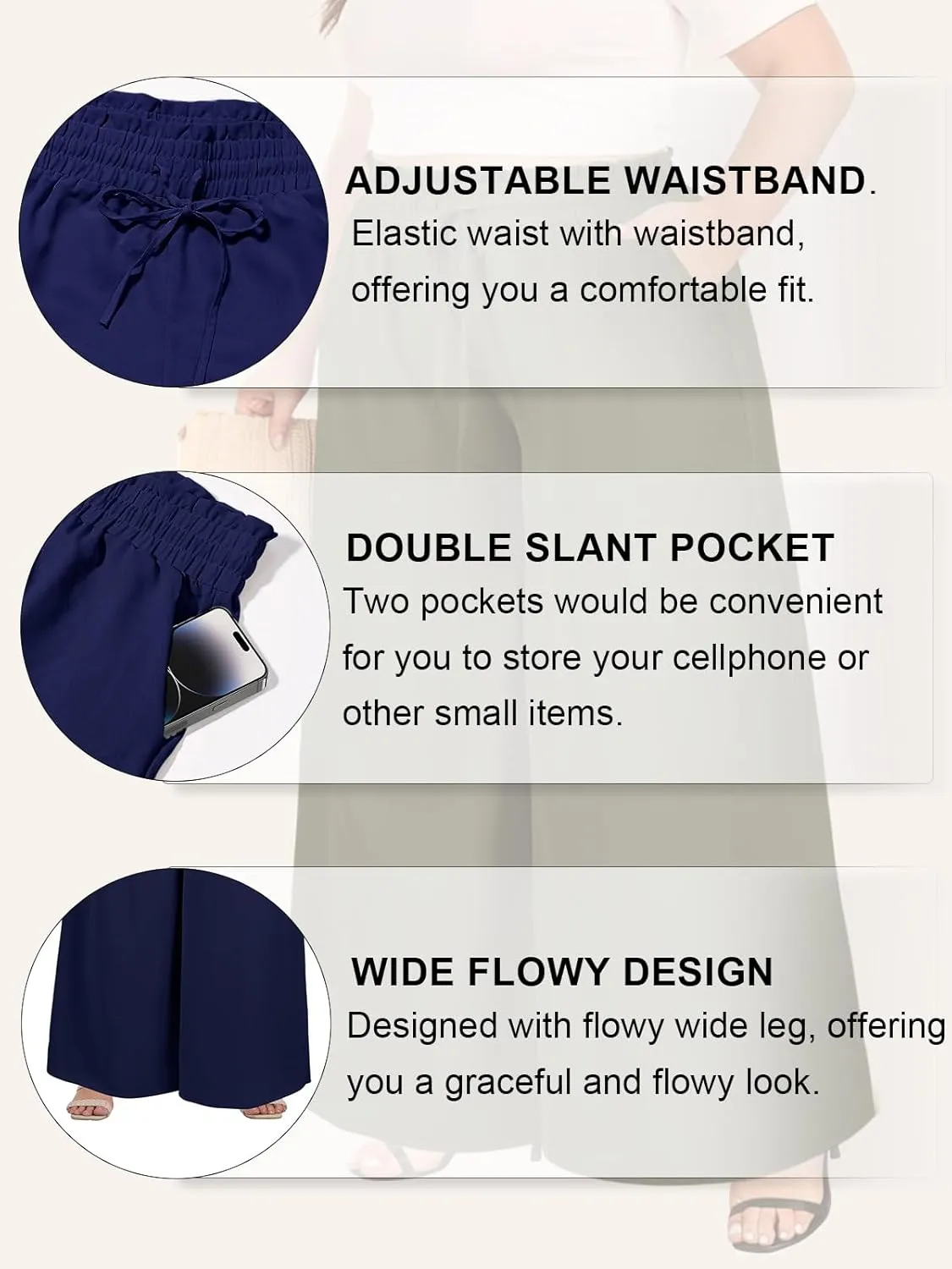 Moon Wood Wide Leg Pants Woman Plus Size Flowy Palazzo Pants Loose Culottes Summer Casual Lounge Trousers with Pockets