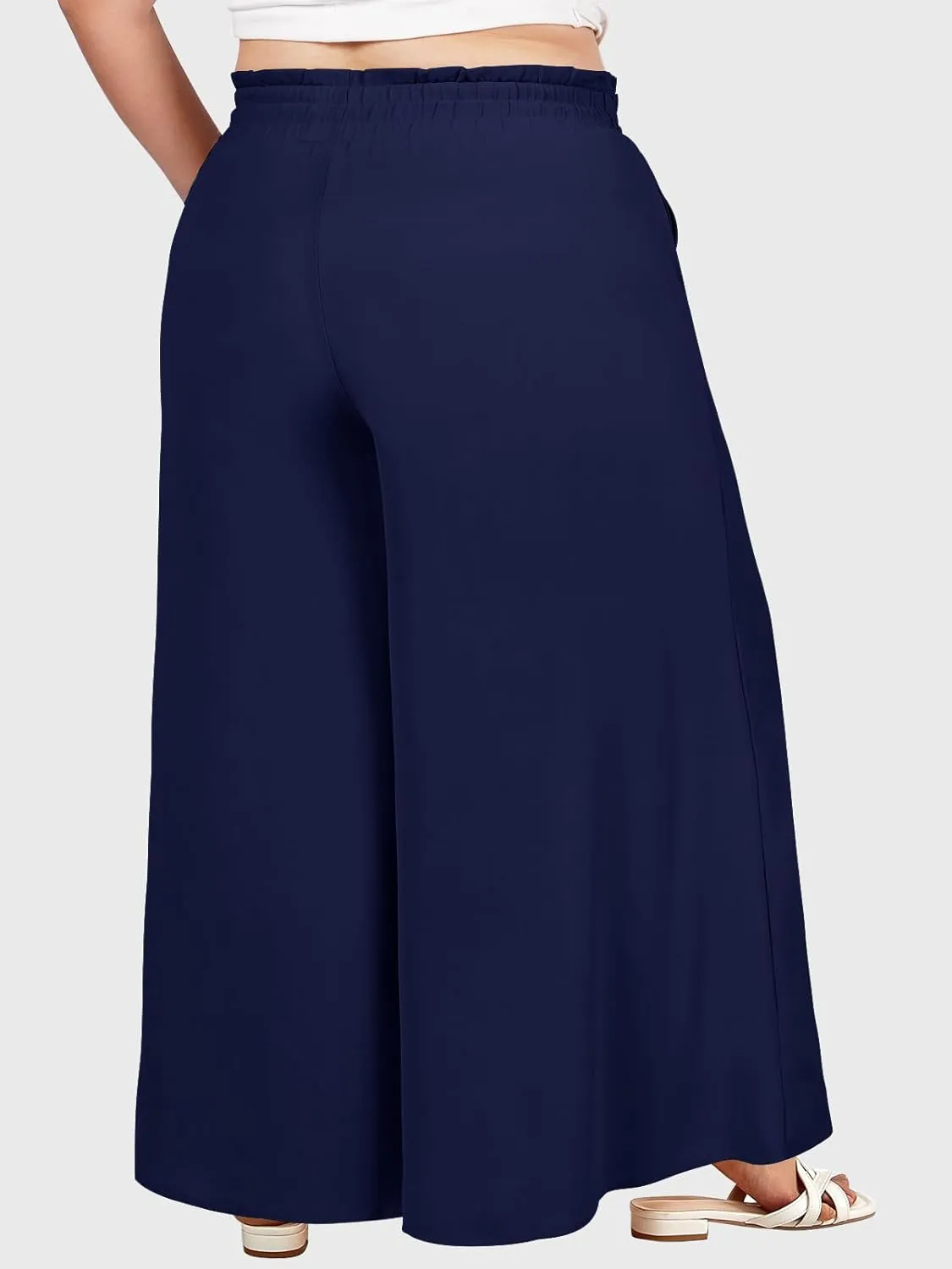 Moon Wood Wide Leg Pants Woman Plus Size Flowy Palazzo Pants Loose Culottes Summer Casual Lounge Trousers with Pockets
