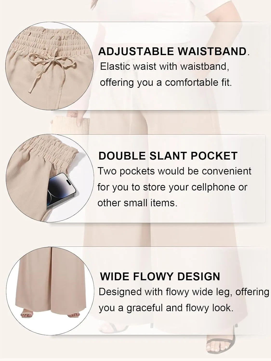 Moon Wood Wide Leg Pants Woman Plus Size Flowy Palazzo Pants Loose Culottes Summer Casual Lounge Trousers with Pockets