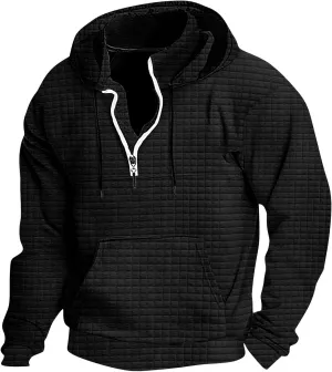 Muscularfit Zip Up Hoodie for Men Casual Stand Collar Button Pullover Waffle Sweatshirts Heavyweight 1/4 Zip Drawstring Shirt