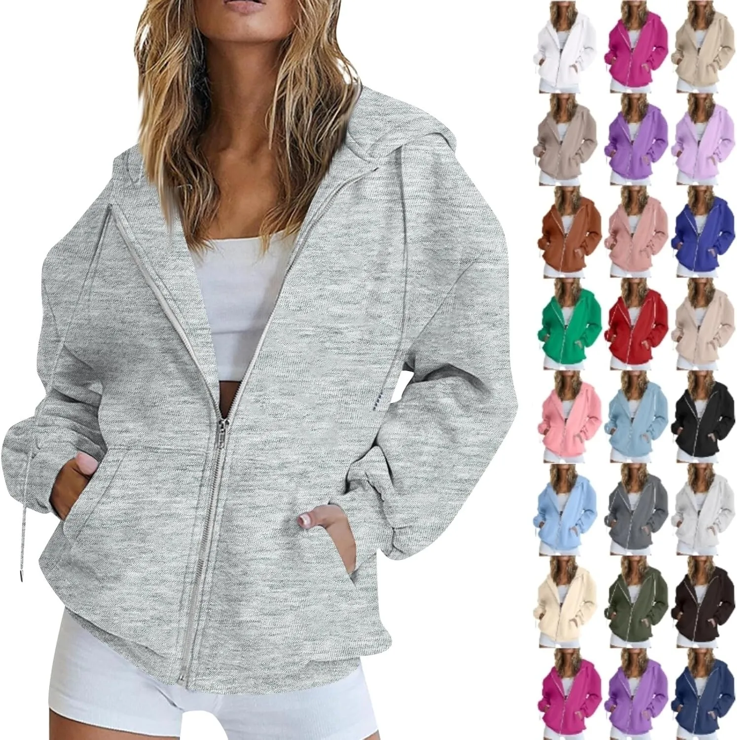 NBXNZWF Women's Zip Up Y2K Hoodies Casual Long Sleeve Oversized Sweatshirts 2025 Fall Winter Drawstring Jackets With Pockets