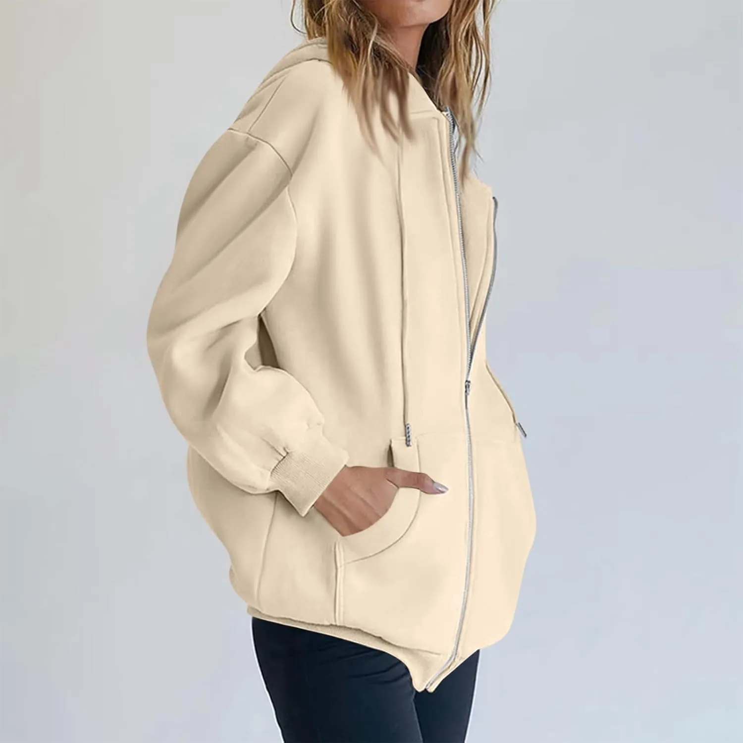 NBXNZWF Women's Zip Up Y2K Hoodies Casual Long Sleeve Oversized Sweatshirts 2025 Fall Winter Drawstring Jackets With Pockets