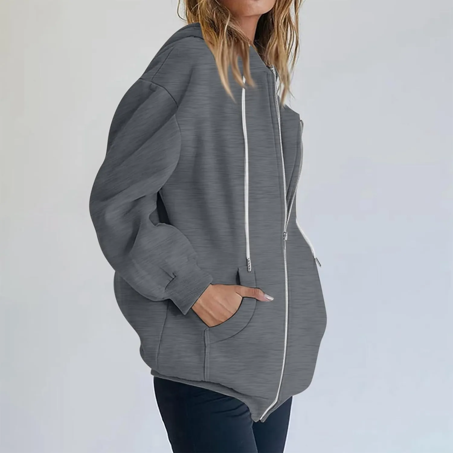 NBXNZWF Women's Zip Up Y2K Hoodies Casual Long Sleeve Oversized Sweatshirts 2025 Fall Winter Drawstring Jackets With Pockets
