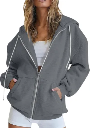 NBXNZWF Women's Zip Up Y2K Hoodies Casual Long Sleeve Oversized Sweatshirts 2025 Fall Winter Drawstring Jackets With Pockets