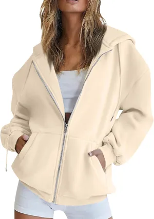 NBXNZWF Women's Zip Up Y2K Hoodies Casual Long Sleeve Oversized Sweatshirts 2025 Fall Winter Drawstring Jackets With Pockets