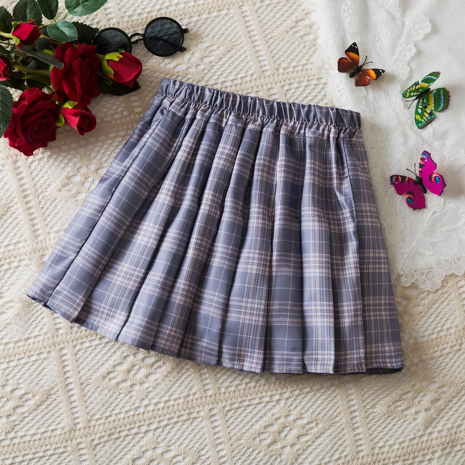 NNJXD Girl Pleated Skort Tennis Skirt with Shorts Stretch Waist Girls Skater Culottes