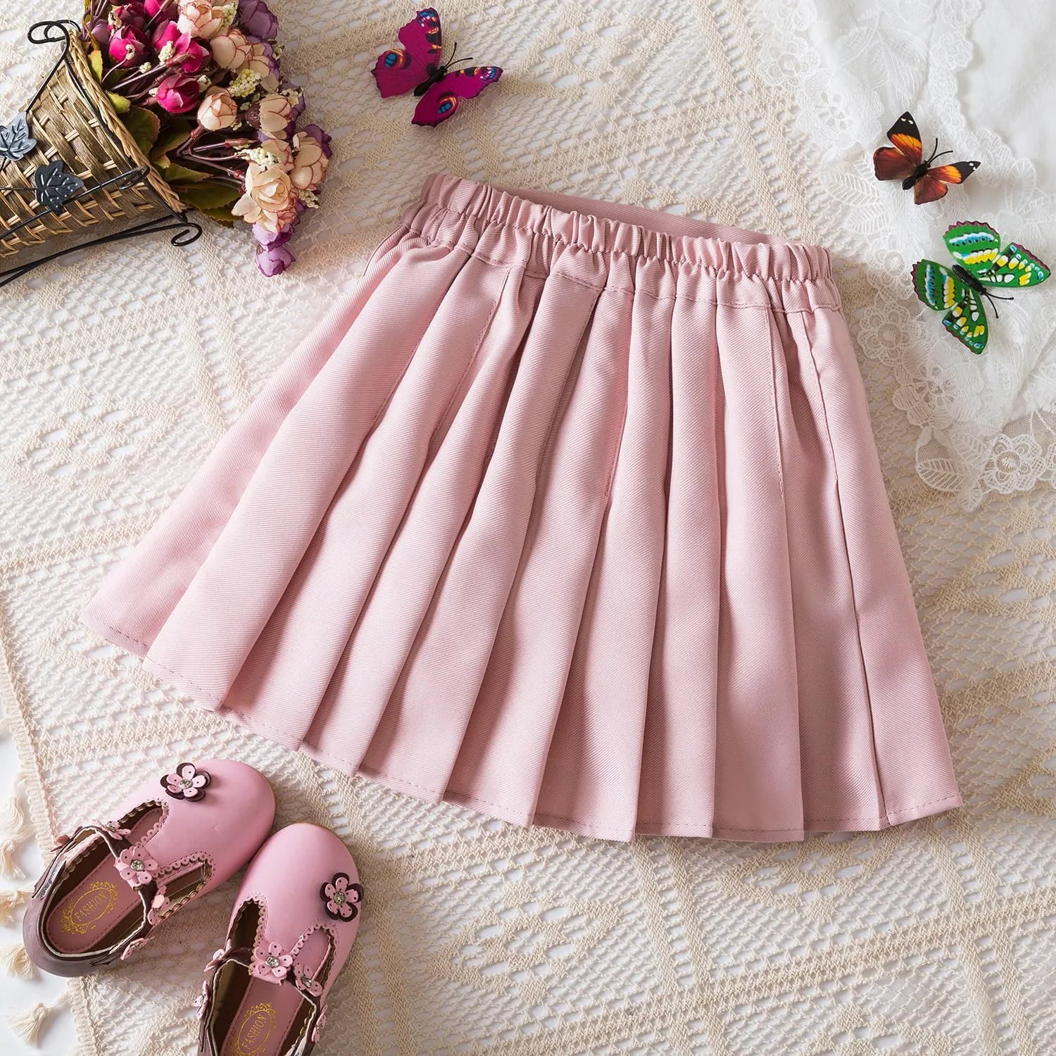 NNJXD Girl Pleated Skort Tennis Skirt with Shorts Stretch Waist Girls Skater Culottes